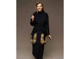Пальто "Chic fashion" с меховыми карманами енота черное-foto3