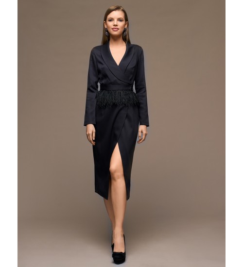 Платье с баской из натуральных перьев страуса «Аврора» -foto4